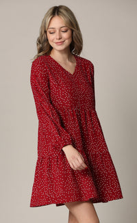 Made By Johnny Casual Flowy Swing Shift Long Sleeve Tiered Dress Daily Haute