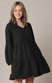 Made By Johnny Casual Flowy Swing Shift Long Sleeve Tiered Dress Daily Haute