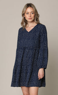 Made By Johnny Casual Flowy Swing Shift Long Sleeve Tiered Dress Daily Haute