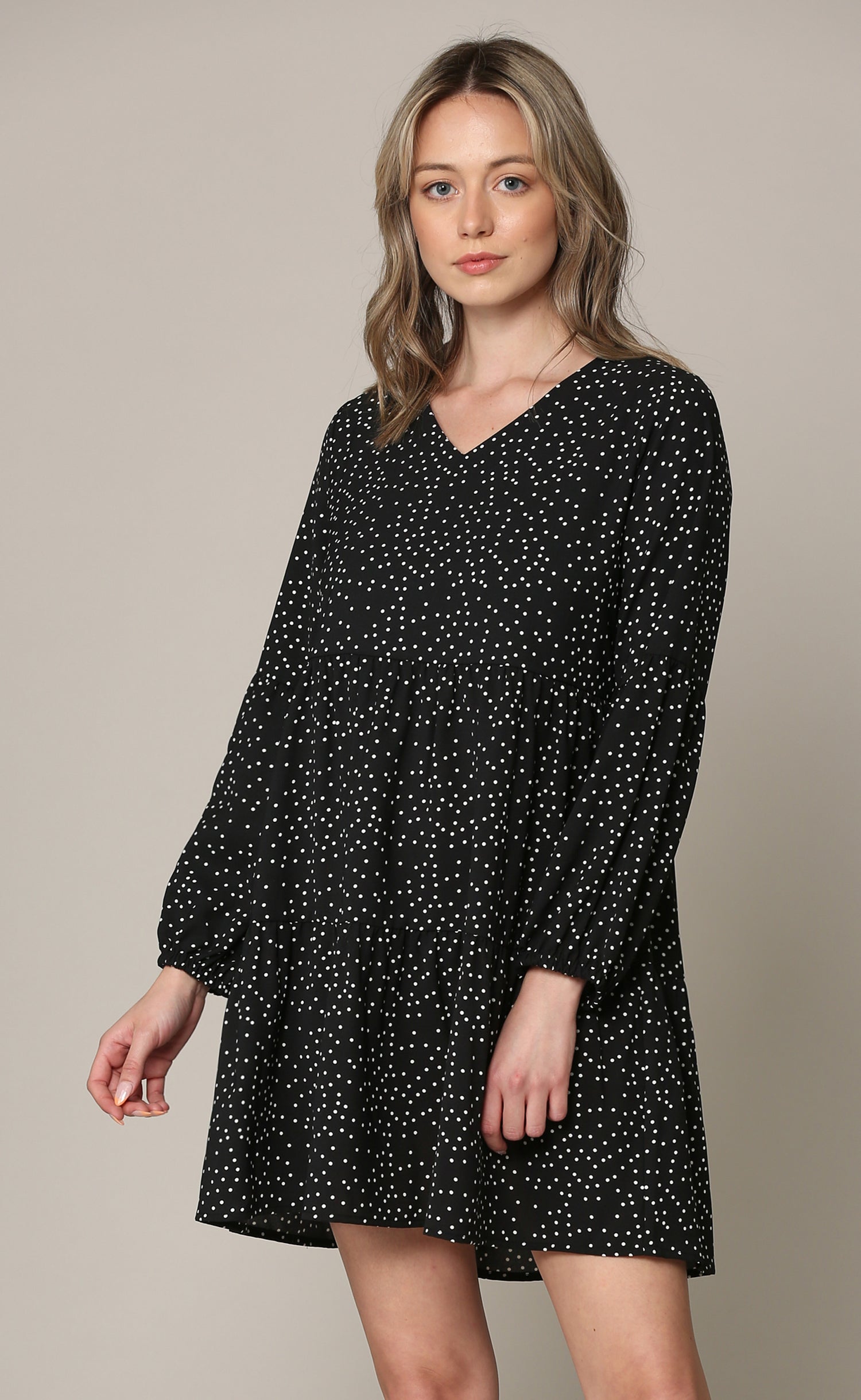 Made By Johnny Casual Flowy Swing Shift Long Sleeve Tiered Dress Daily Haute