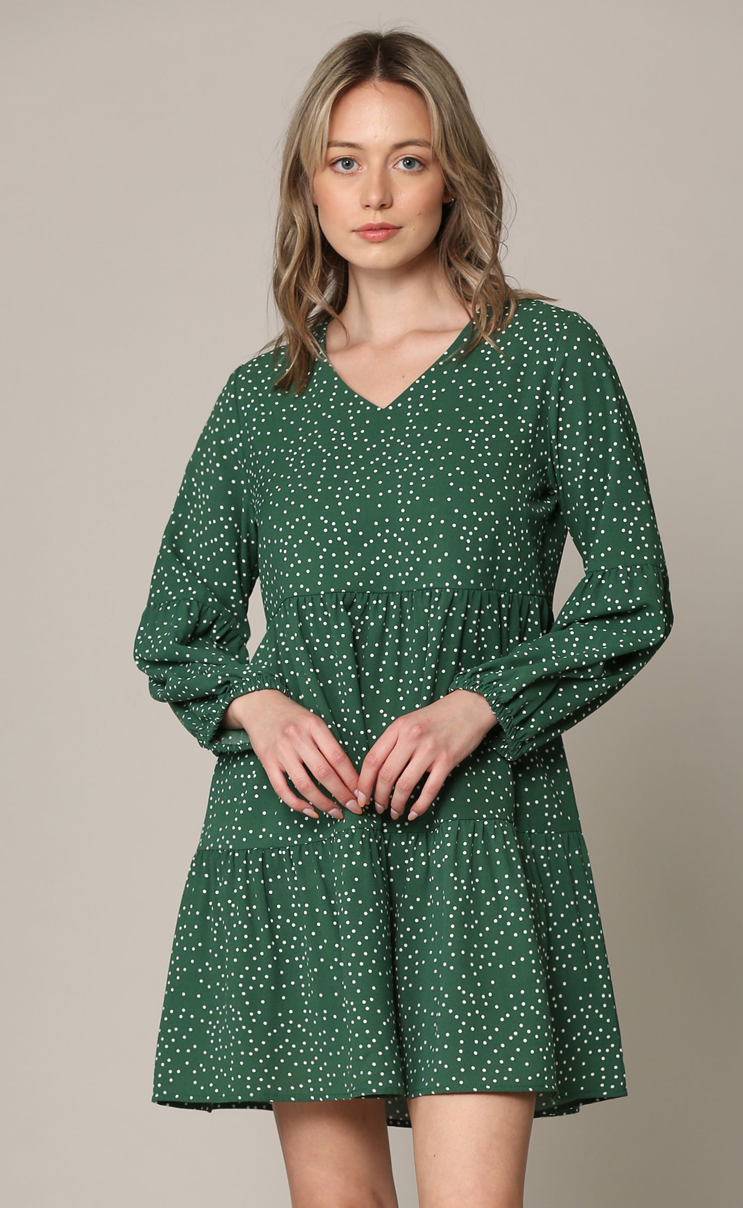 Made By Johnny Casual Flowy Swing Shift Long Sleeve Tiered Dress Daily Haute