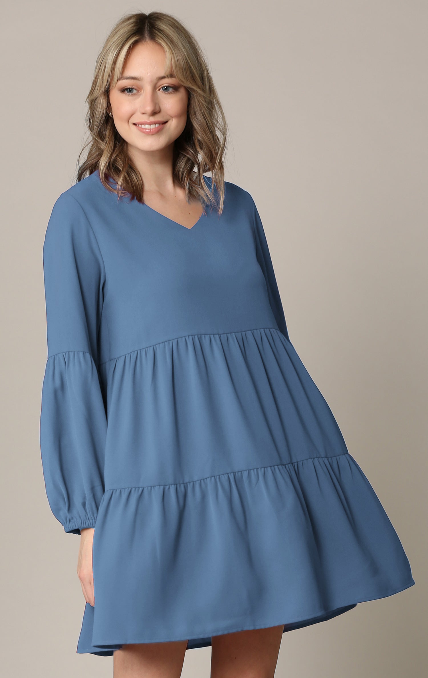 Made By Johnny Casual Flowy Swing Shift Long Sleeve Tiered Dress Daily Haute