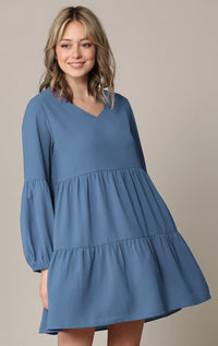 Made By Johnny Casual Flowy Swing Shift Long Sleeve Tiered Dress Daily Haute