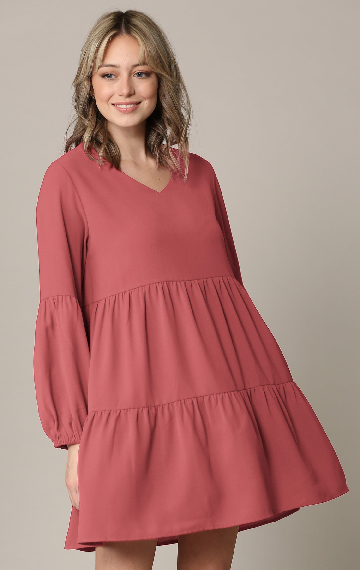 Made By Johnny Casual Flowy Swing Shift Long Sleeve Tiered Dress Daily Haute