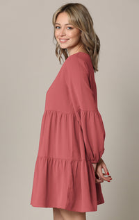 Made By Johnny Casual Flowy Swing Shift Long Sleeve Tiered Dress Daily Haute