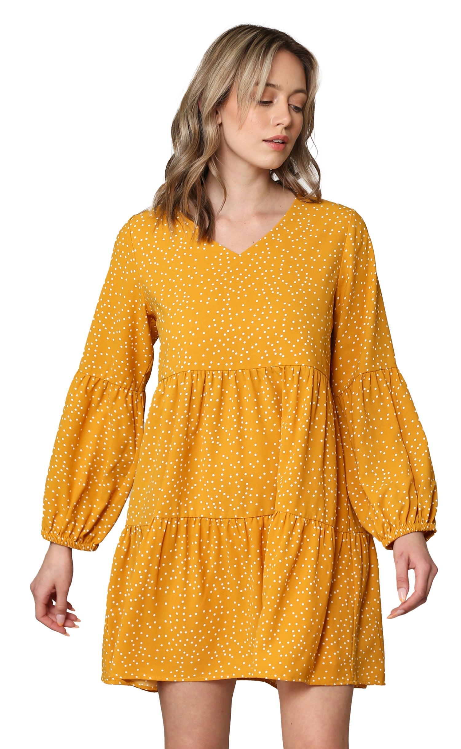 Made By Johnny Casual Flowy Swing Shift Long Sleeve Tiered Dress Daily Haute