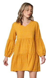 Made By Johnny Casual Flowy Swing Shift Long Sleeve Tiered Dress Daily Haute