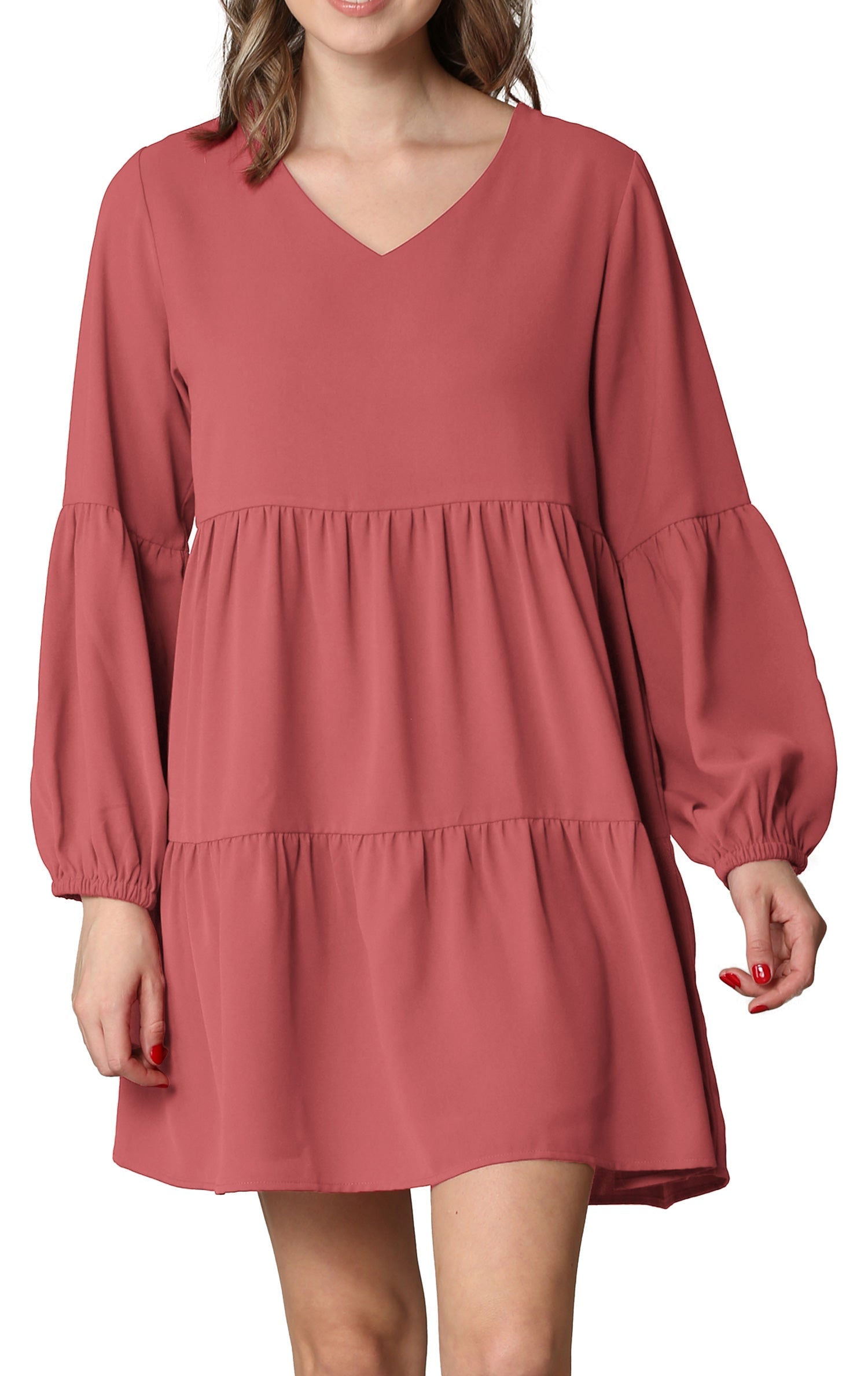 Made By Johnny Casual Flowy Swing Shift Long Sleeve Tiered Dress Daily Haute