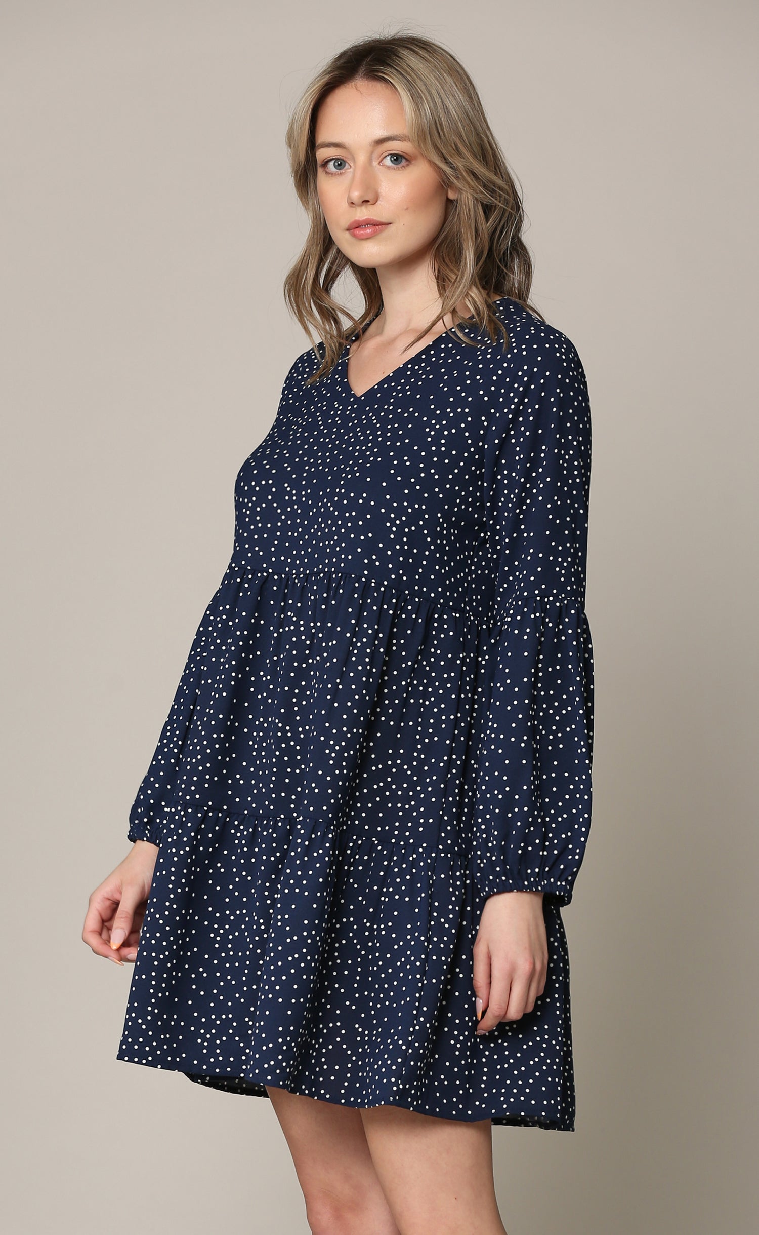 Made By Johnny Casual Flowy Swing Shift Long Sleeve Tiered Dress Daily Haute