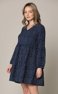 Made By Johnny Casual Flowy Swing Shift Long Sleeve Tiered Dress Daily Haute