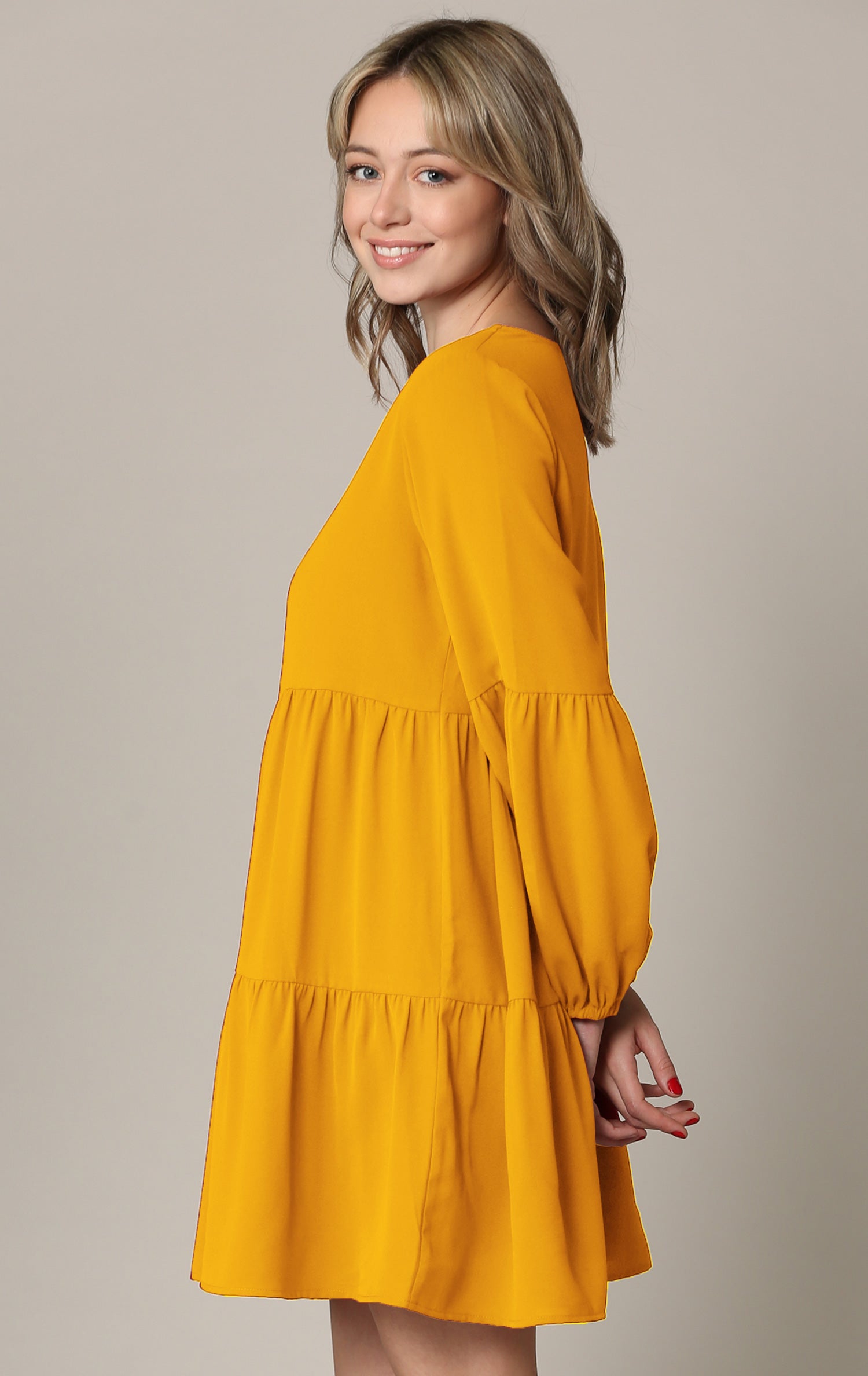 Made By Johnny Casual Flowy Swing Shift Long Sleeve Tiered Dress Daily Haute