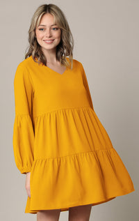 Made By Johnny Casual Flowy Swing Shift Long Sleeve Tiered Dress Daily Haute