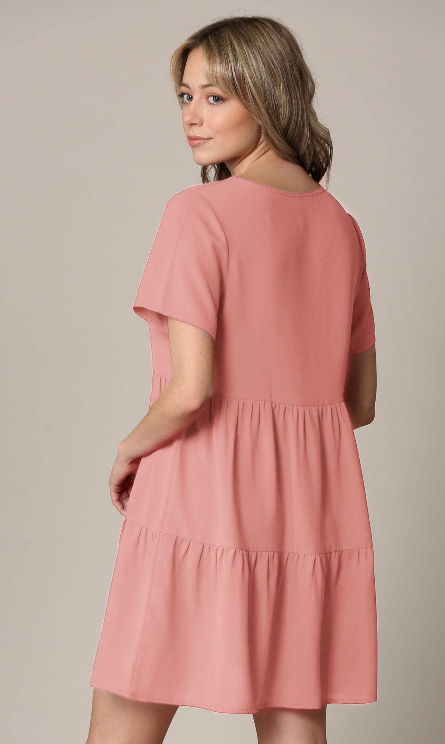 Made By Johnny Casual Flowy Swing Shift Short Sleeve Tiered Dress Daily Haute