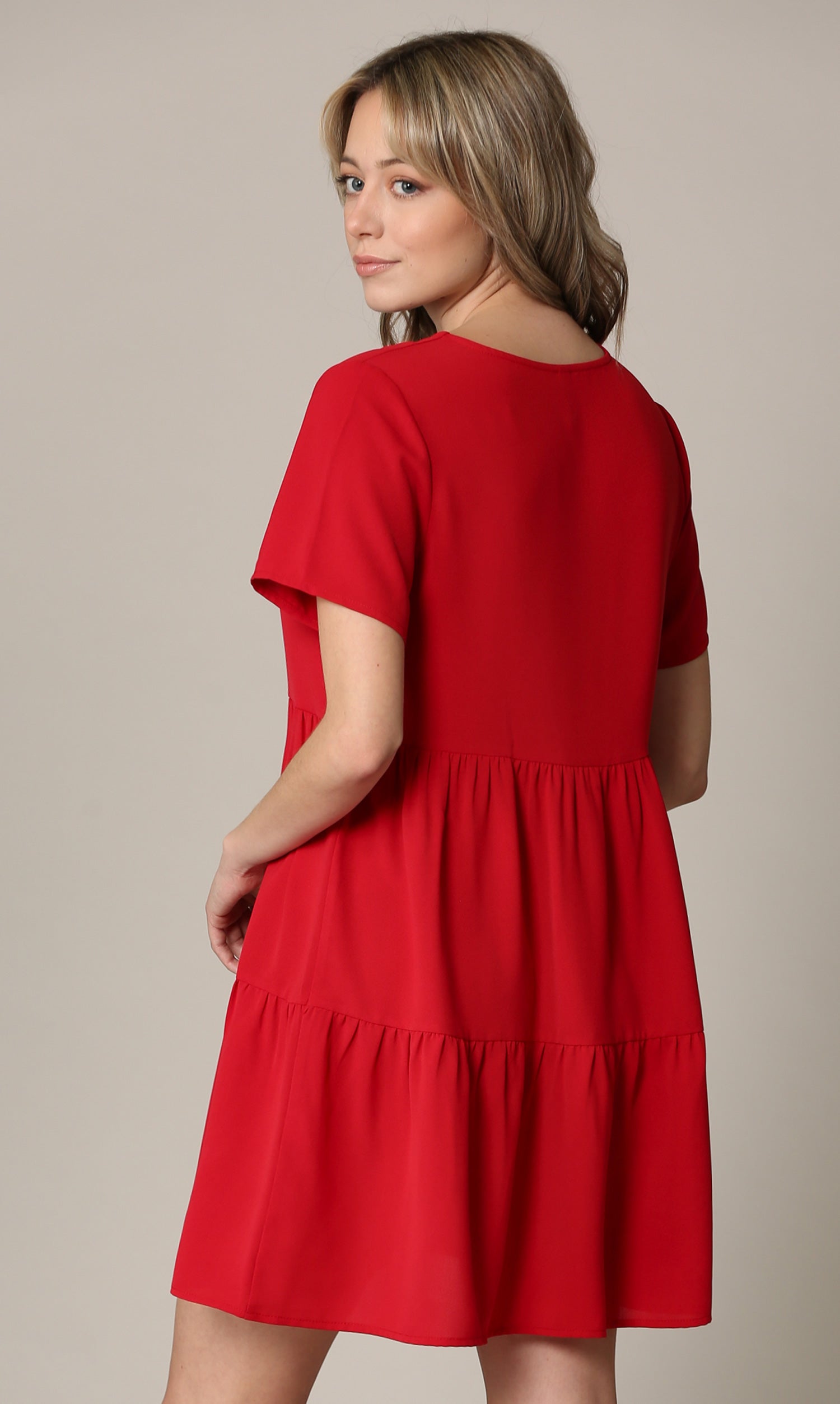 Made By Johnny Casual Flowy Swing Shift Short Sleeve Tiered Dress Daily Haute