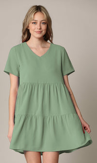 Made By Johnny Casual Flowy Swing Shift Short Sleeve Tiered Dress Daily Haute