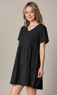 Made By Johnny Casual Flowy Swing Shift Short Sleeve Tiered Dress Daily Haute