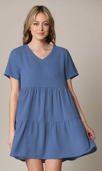 Made By Johnny Casual Flowy Swing Shift Short Sleeve Tiered Dress Daily Haute