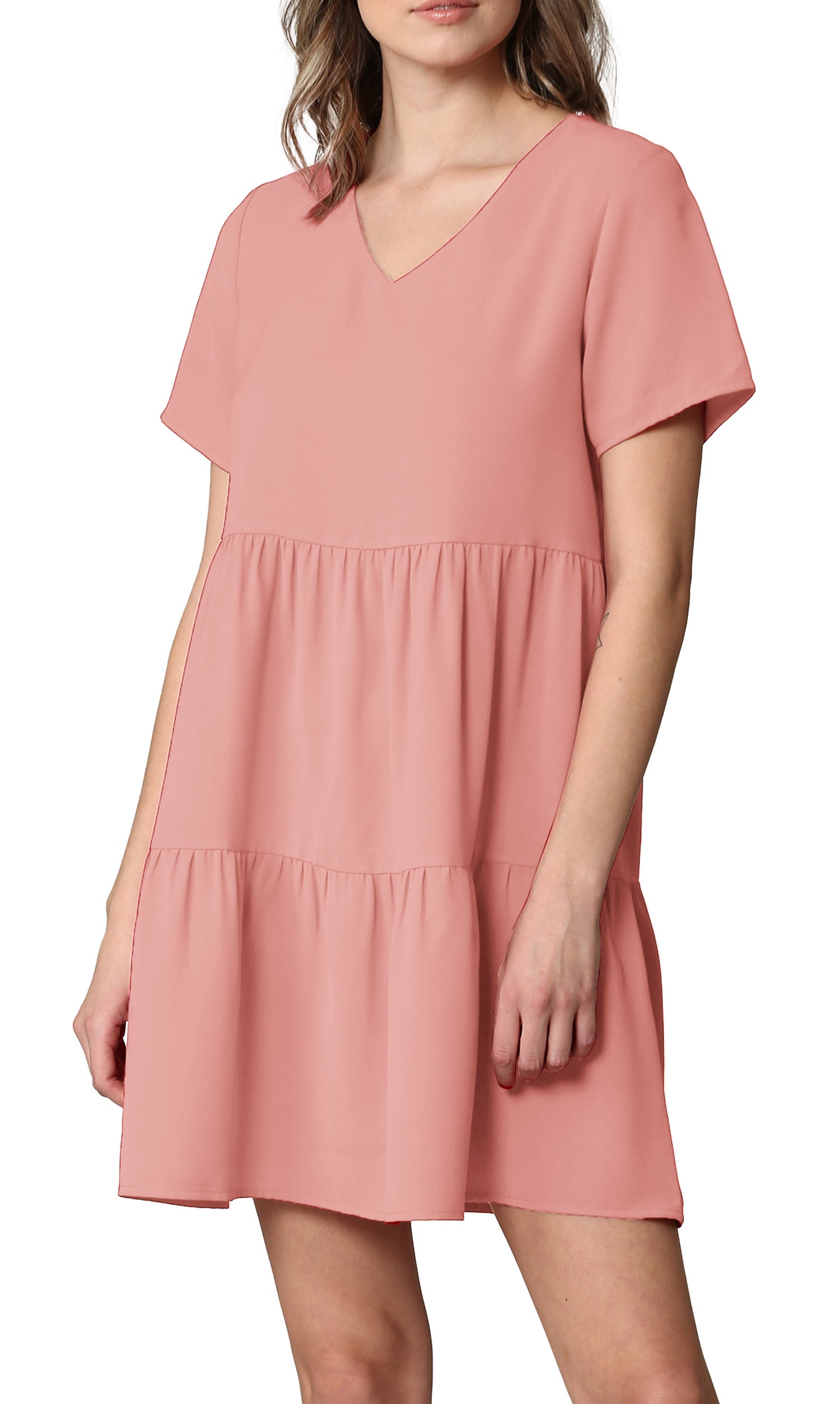 Made By Johnny Casual Flowy Swing Shift Short Sleeve Tiered Dress Daily Haute