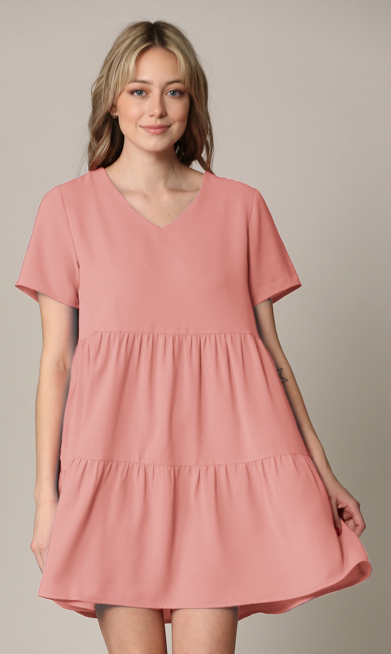 Made By Johnny Casual Flowy Swing Shift Short Sleeve Tiered Dress Daily Haute