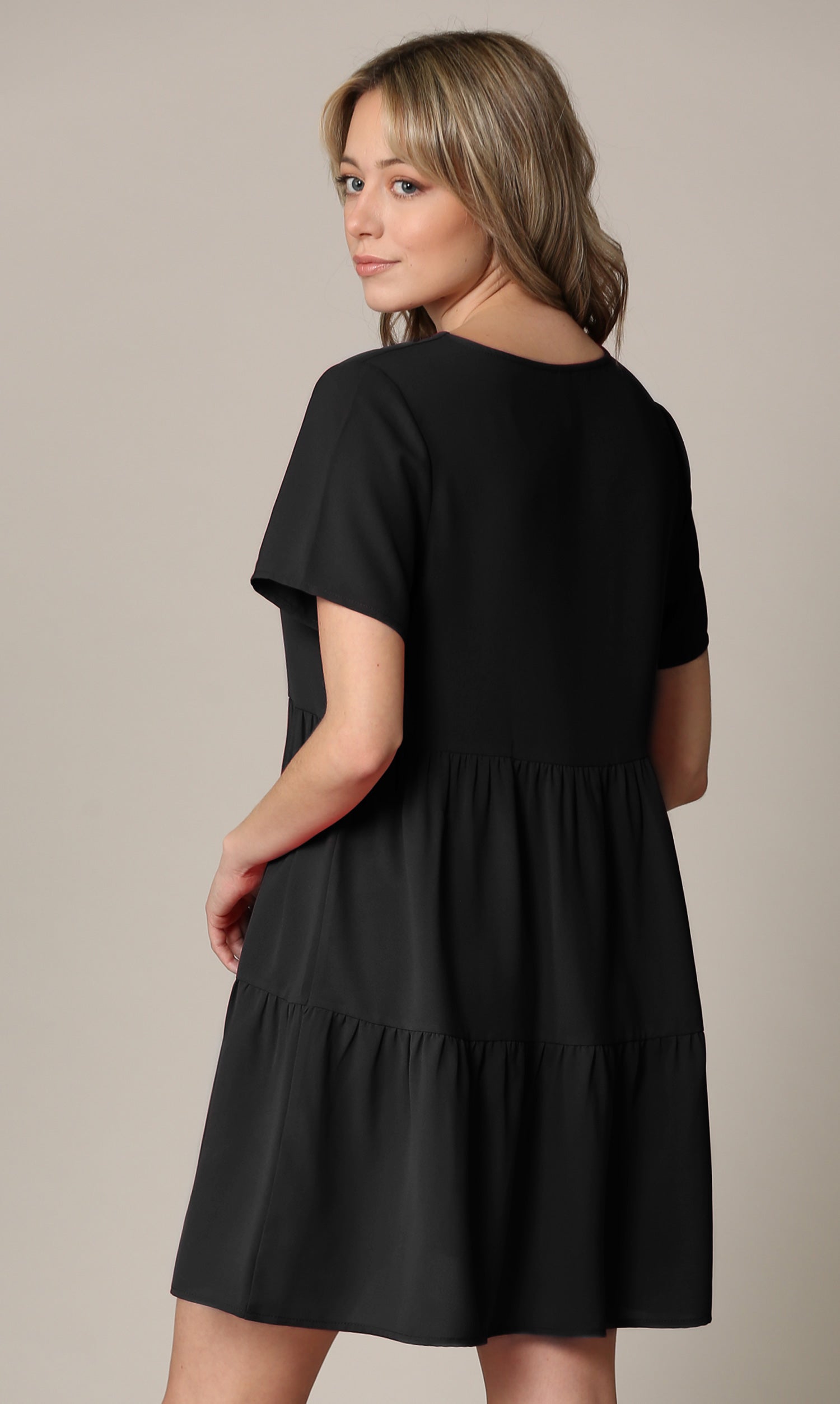 Made By Johnny Casual Flowy Swing Shift Short Sleeve Tiered Dress Daily Haute