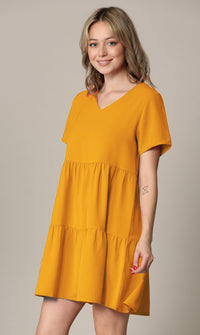 Made By Johnny Casual Flowy Swing Shift Short Sleeve Tiered Dress Daily Haute