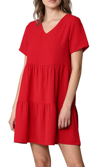 Made By Johnny Casual Flowy Swing Shift Short Sleeve Tiered Dress Daily Haute