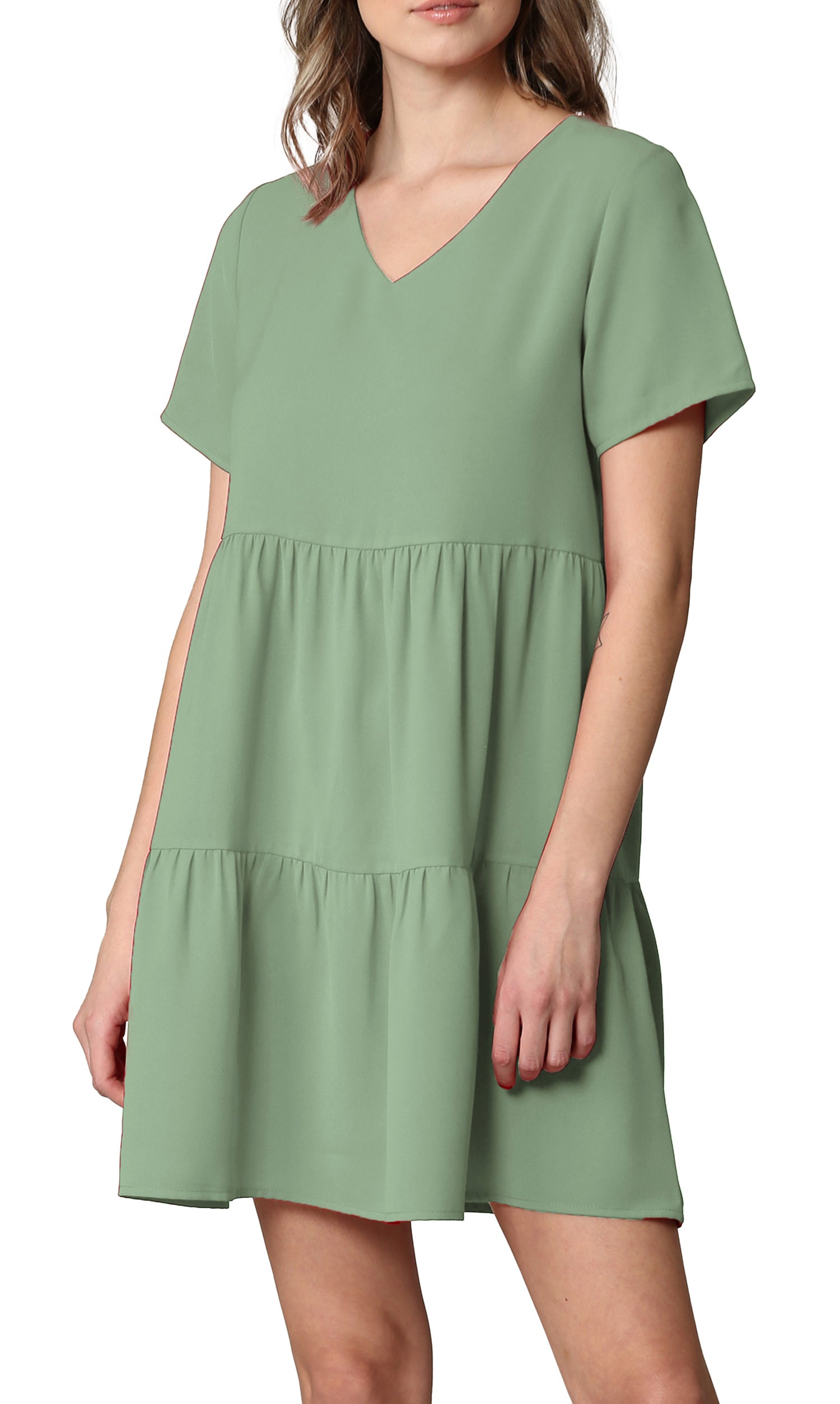 Made By Johnny Casual Flowy Swing Shift Short Sleeve Tiered Dress Daily Haute