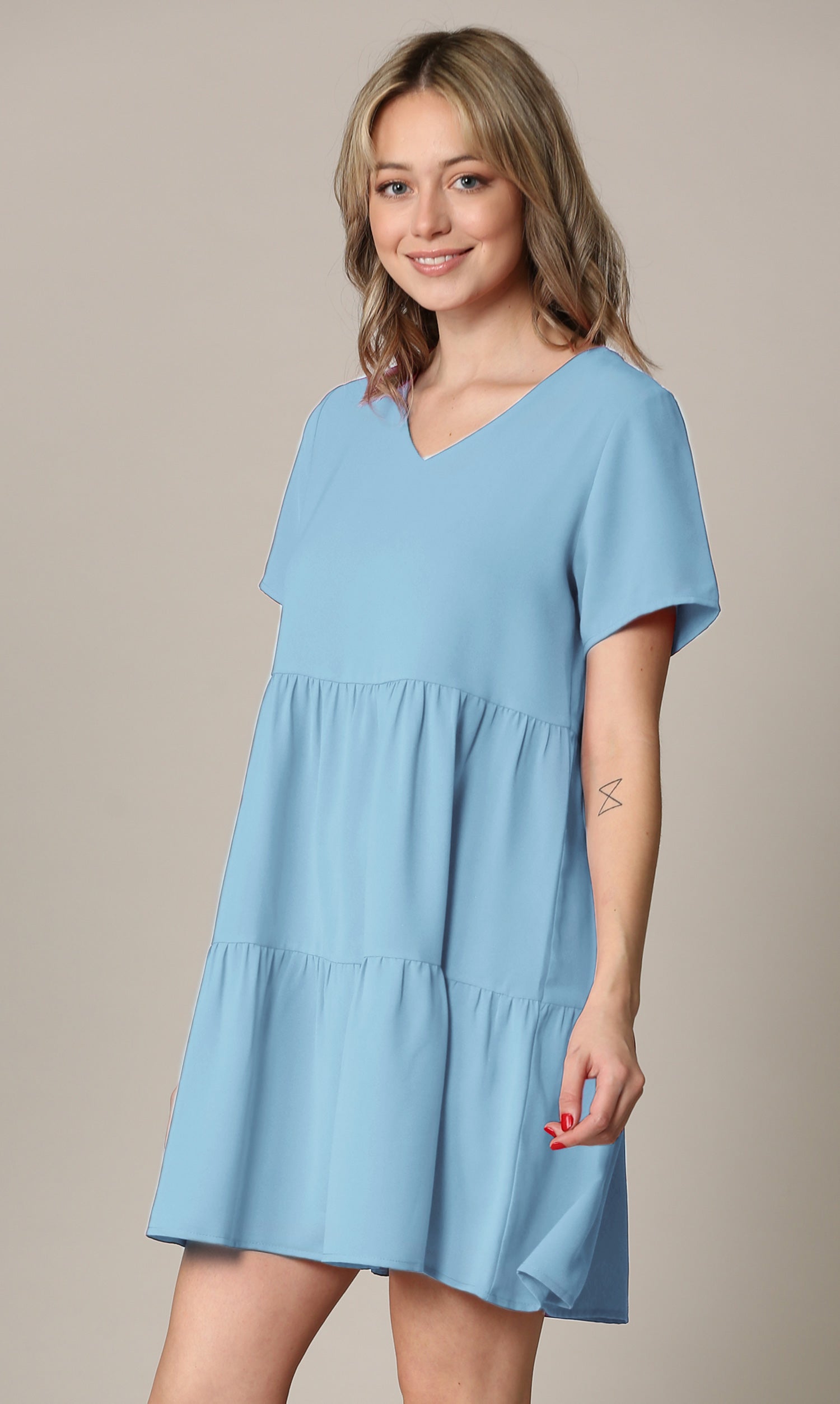 Made By Johnny Casual Flowy Swing Shift Short Sleeve Tiered Dress Daily Haute