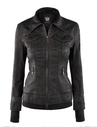 Made By Johnny MBJ Womens Faux Leather Motorcycle Jacket with Hoodie Daily Haute