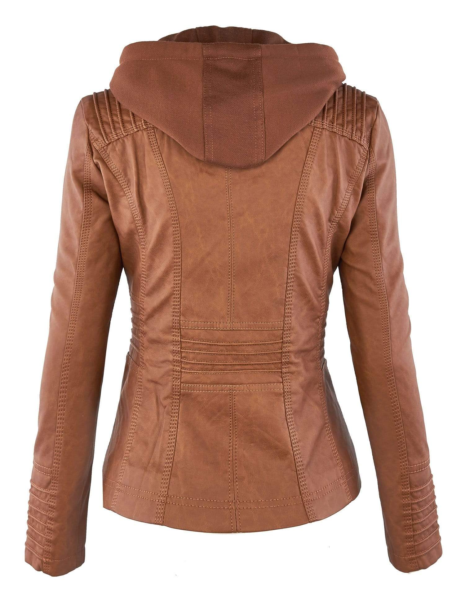 Made By Johnny MBJ Womens Faux Leather Motorcycle Jacket with Hoodie Daily Haute