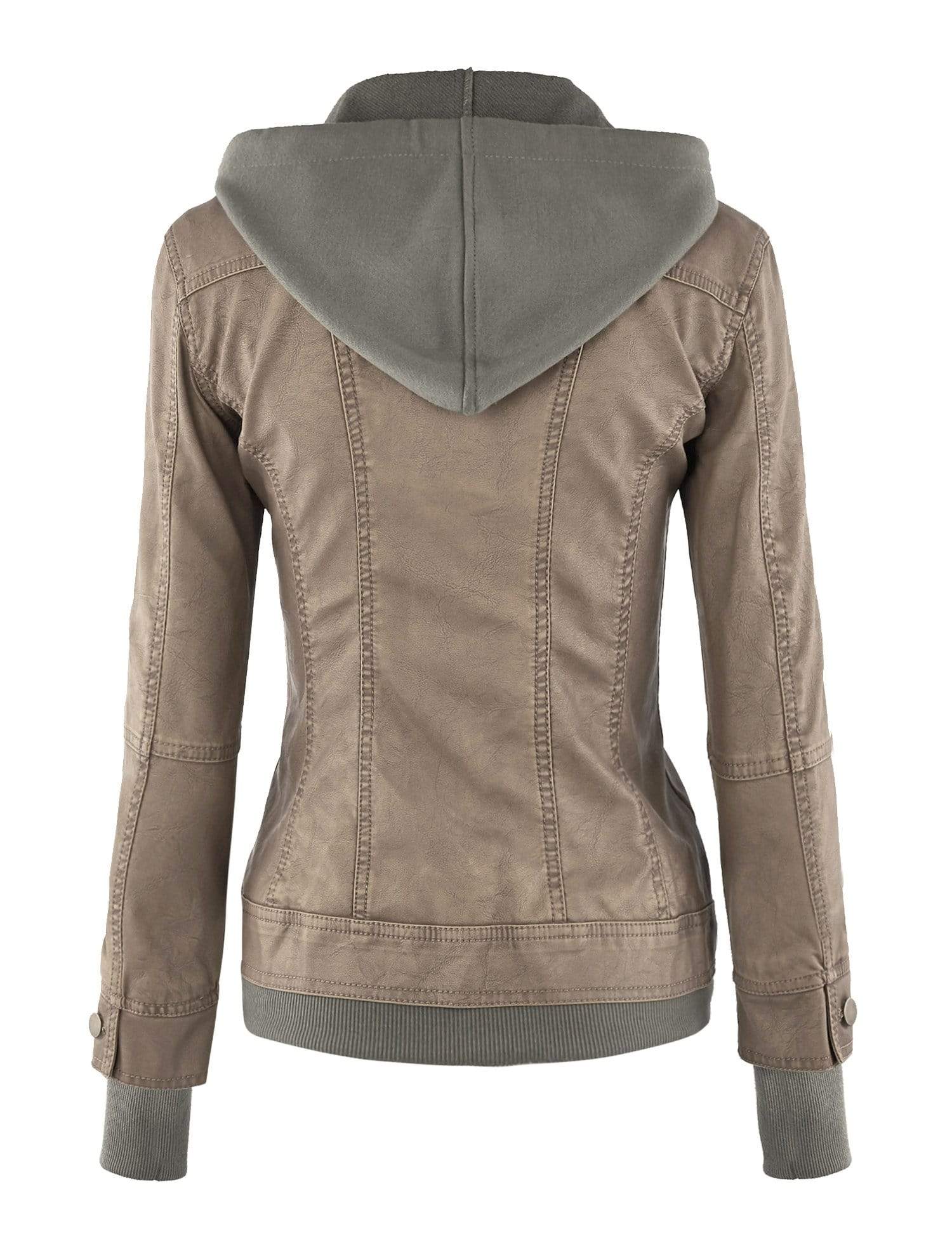 Made By Johnny MBJ Womens Faux Leather Motorcycle Jacket with Hoodie Daily Haute