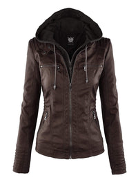 Made By Johnny MBJ Womens Faux Leather Motorcycle Jacket with Hoodie Daily Haute