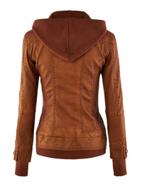 Made By Johnny MBJ Womens Faux Leather Motorcycle Jacket with Hoodie Daily Haute