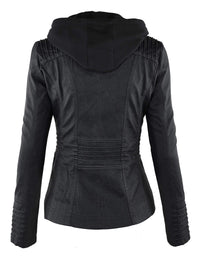 Made By Johnny MBJ Womens Faux Leather Motorcycle Jacket with Hoodie Daily Haute