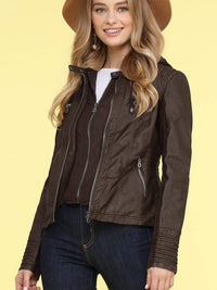 Made By Johnny MBJ Womens Faux Leather Motorcycle Jacket with Hoodie Daily Haute