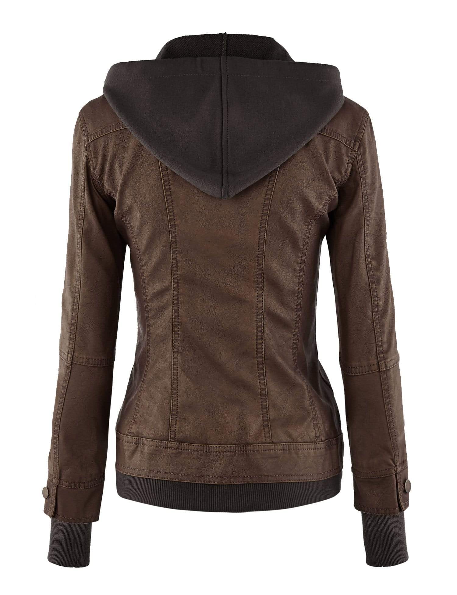 Made By Johnny MBJ Womens Faux Leather Motorcycle Jacket with Hoodie Daily Haute