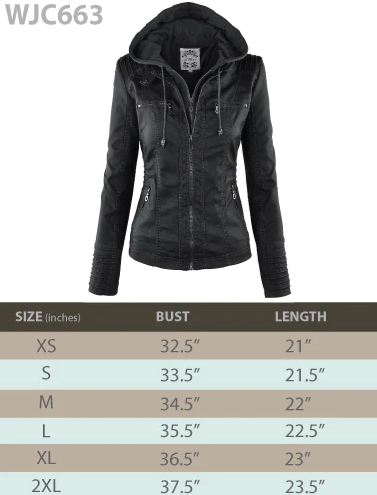 Made By Johnny MBJ Womens Faux Leather Motorcycle Jacket with Hoodie Daily Haute