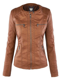 Made By Johnny MBJ Womens Faux Leather Motorcycle Jacket with Hoodie Daily Haute