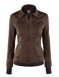 Made By Johnny MBJ Womens Faux Leather Motorcycle Jacket with Hoodie Daily Haute