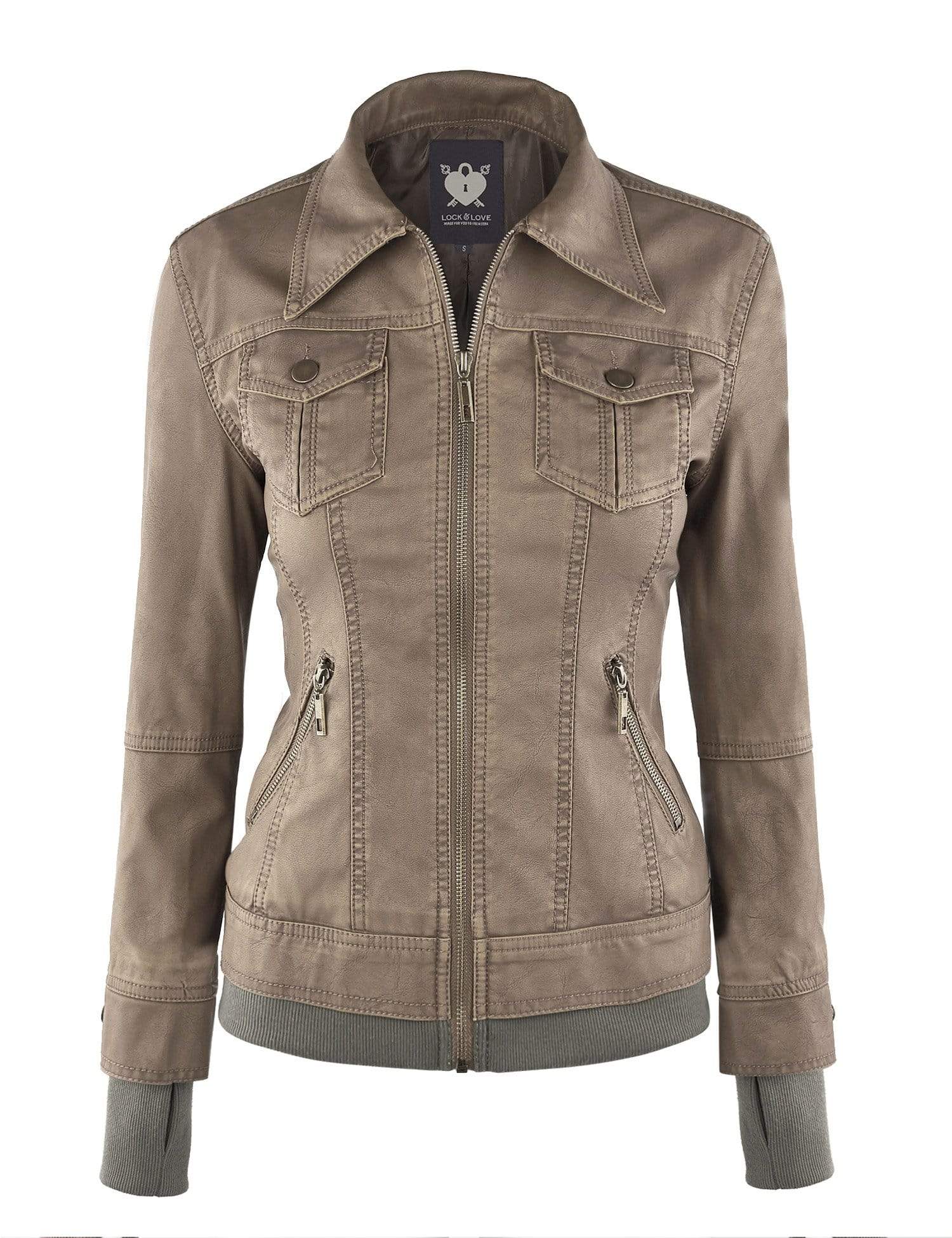 Made By Johnny MBJ Womens Faux Leather Motorcycle Jacket with Hoodie Daily Haute