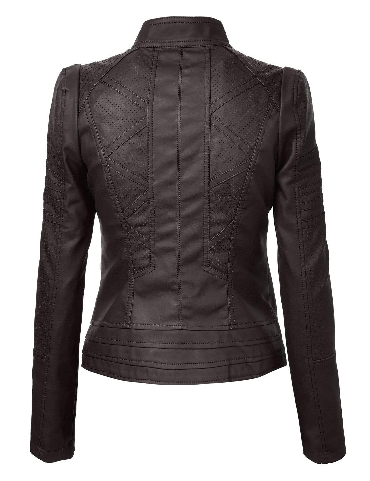 Made By Johnny MBJ Womens Faux Leather Zip Up Moto Biker Jacket with Stitching Detail Daily Haute