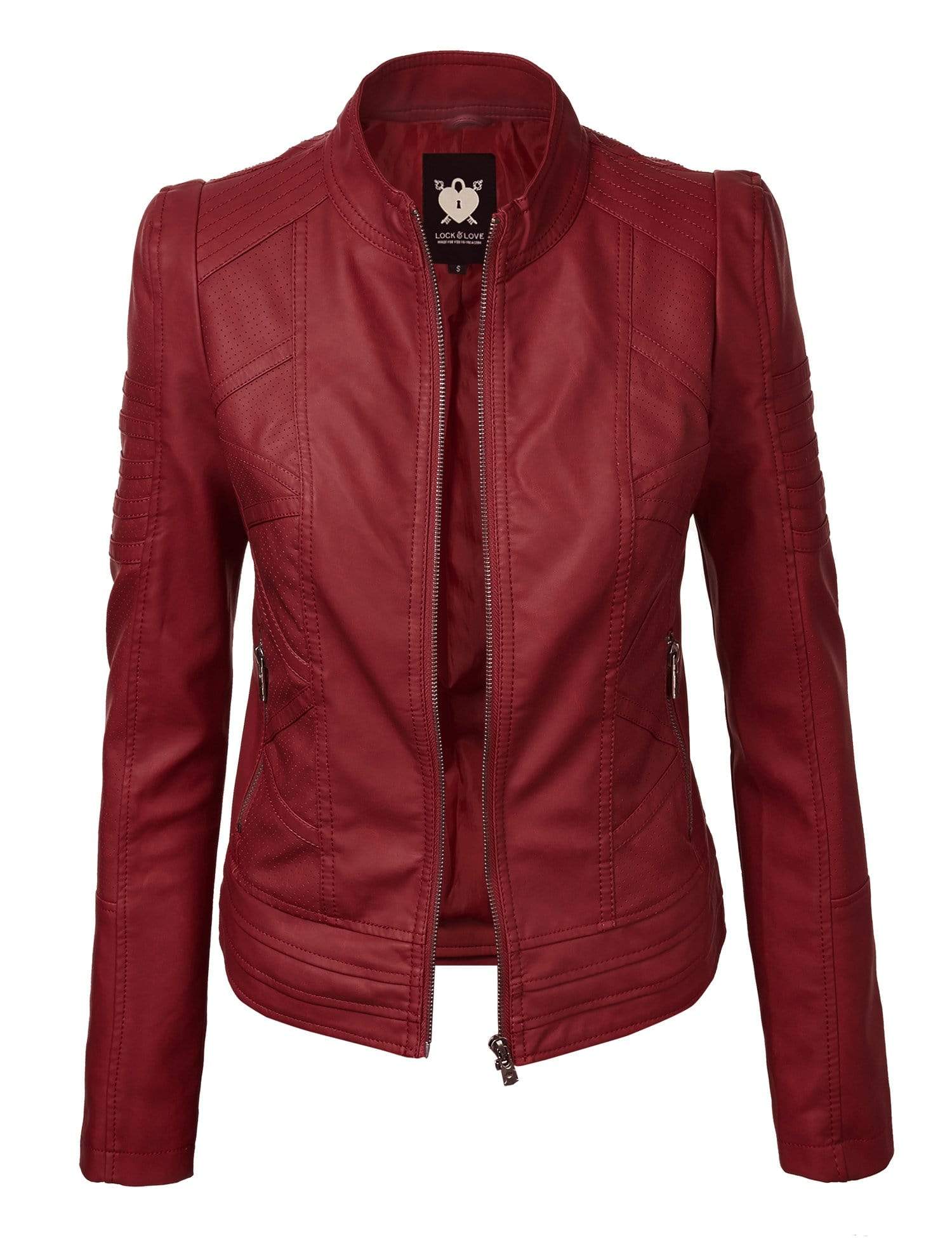 Made By Johnny MBJ Womens Faux Leather Zip Up Moto Biker Jacket with Stitching Detail Daily Haute