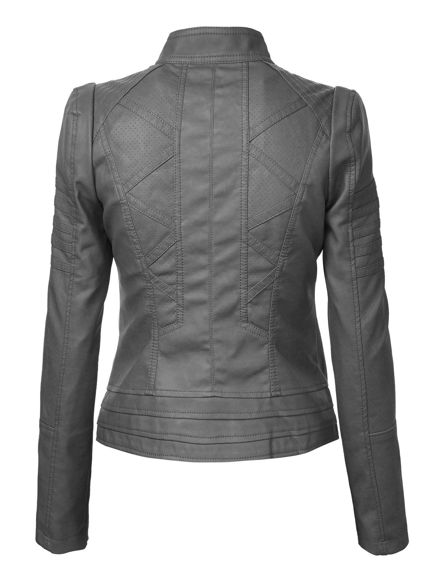 Made By Johnny MBJ Womens Faux Leather Zip Up Moto Biker Jacket with Stitching Detail Daily Haute