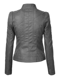 Made By Johnny MBJ Womens Faux Leather Zip Up Moto Biker Jacket with Stitching Detail Daily Haute