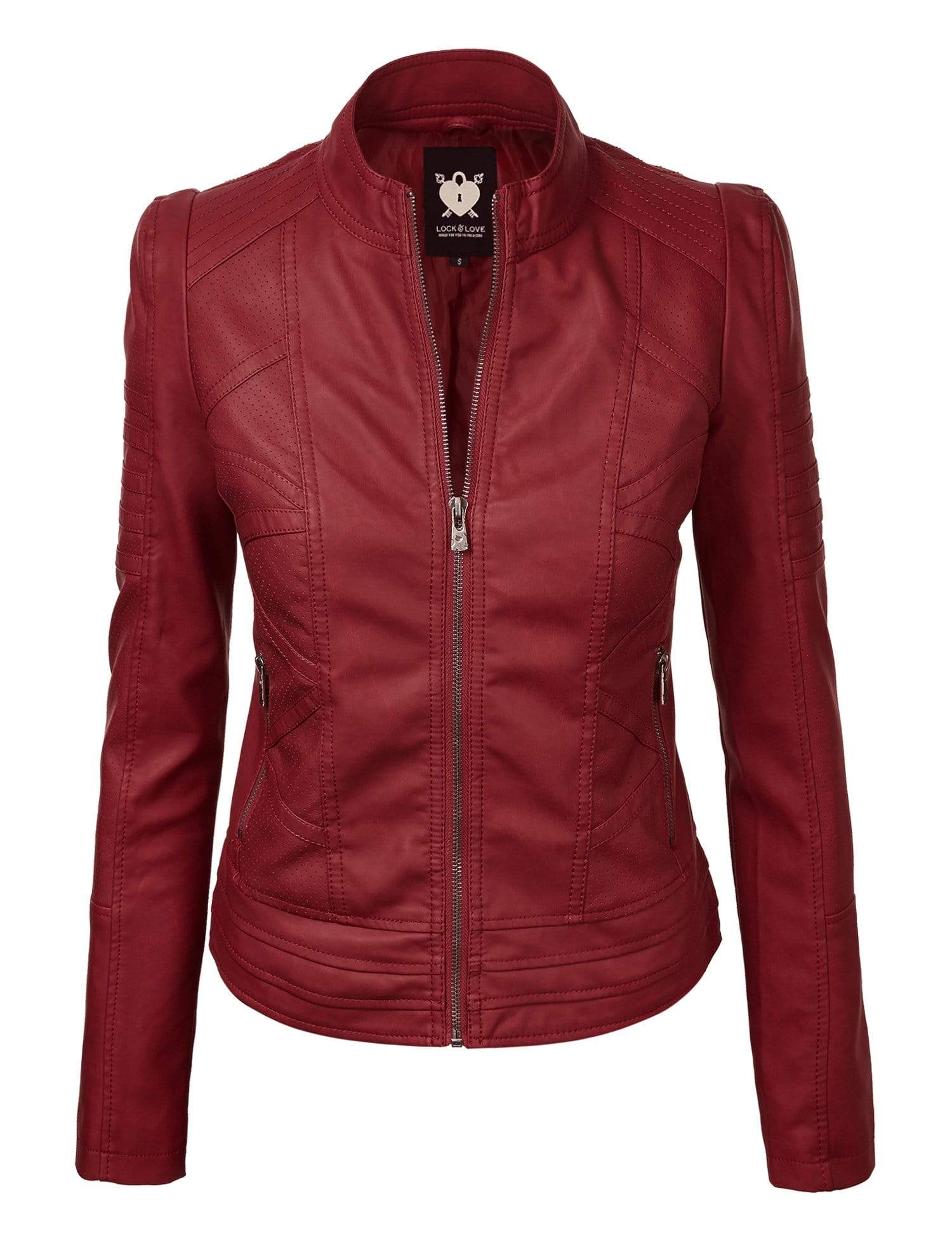 Made By Johnny MBJ Womens Faux Leather Zip Up Moto Biker Jacket with Stitching Detail Daily Haute