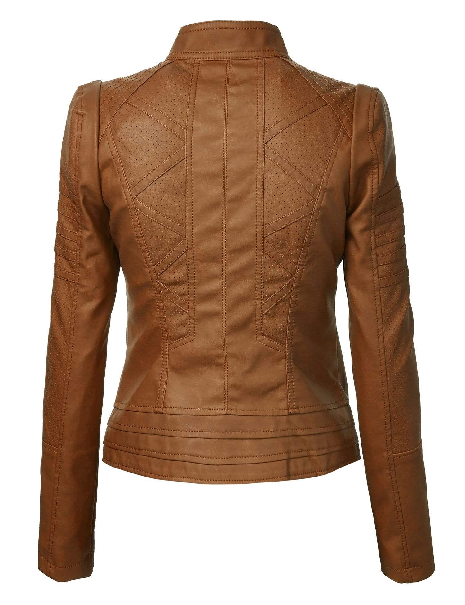 Made By Johnny MBJ Womens Faux Leather Zip Up Moto Biker Jacket with Stitching Detail Daily Haute