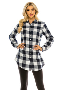 Haute Edition Women's Long Button Down Flannel Tunic Shirt with Plus