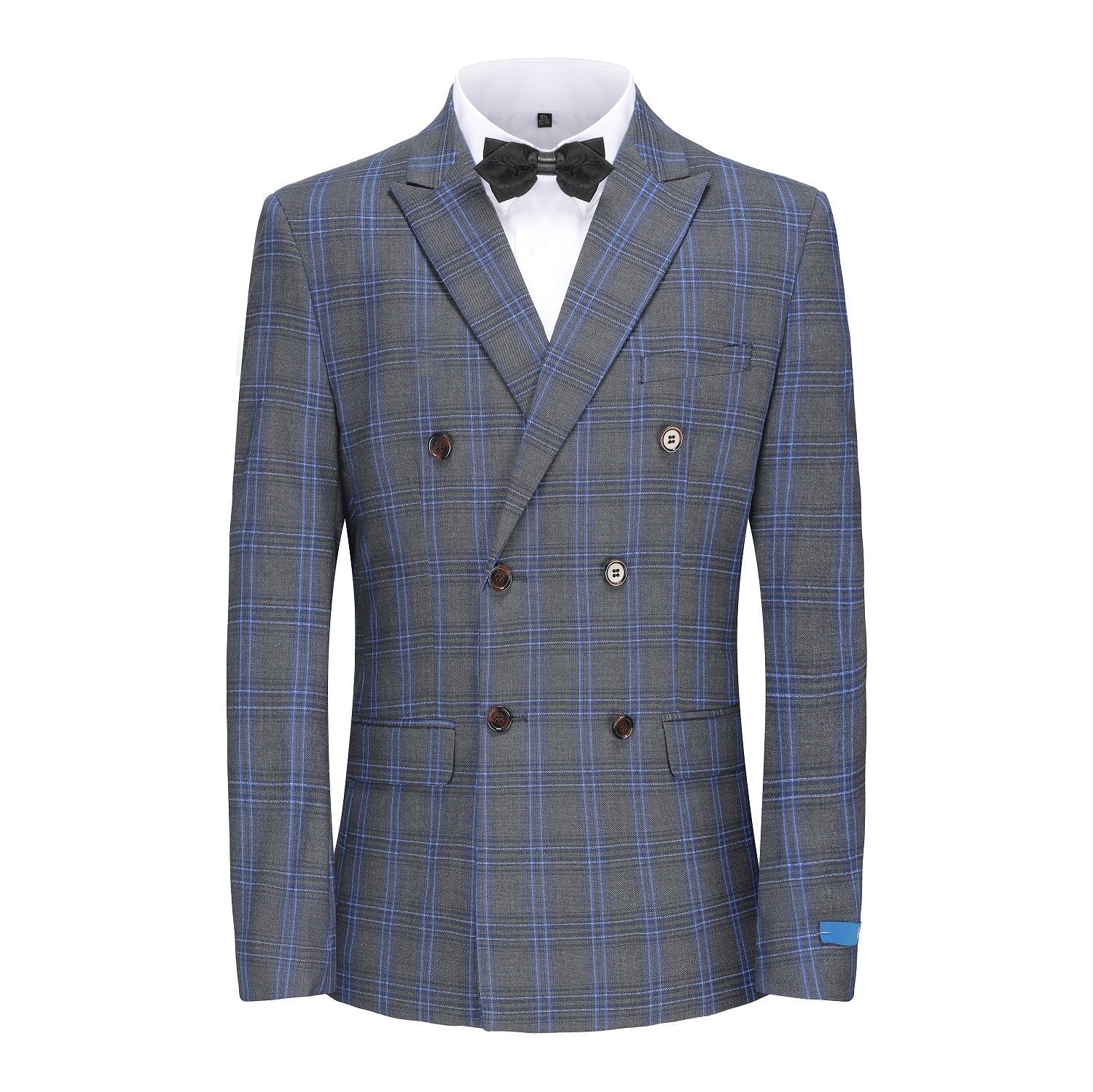 Men's 2-Piece Performance Stretch Double Breasted Blue Check Suit Daily Haute