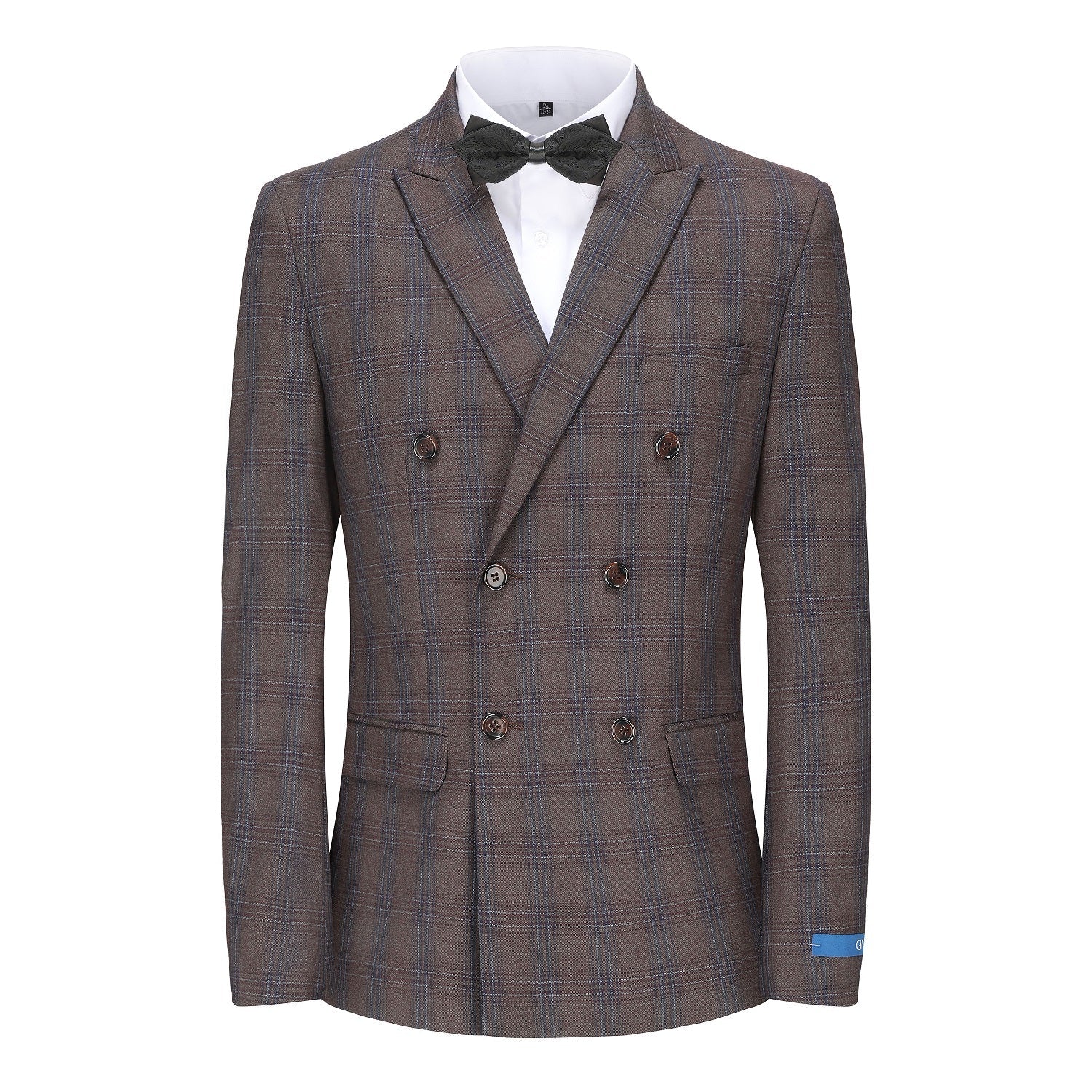 Men's 2-Piece Performance Stretch Double Breasted Blue Check Suit Daily Haute