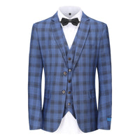 Men's 3-Piece Performance Stretch Slim Fit Blue & Black Plaid Suit Daily Haute